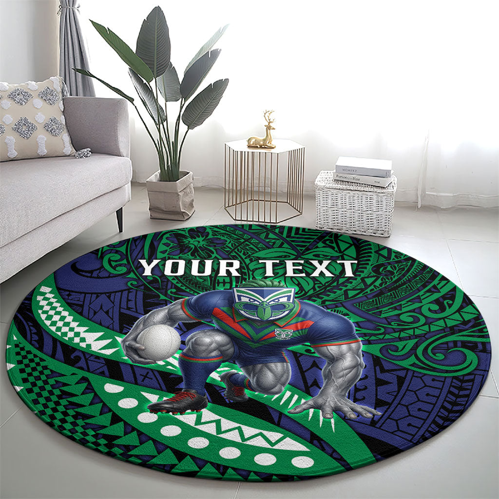 Personalised New Zealand Warriors Round Carpet Polynesian Tribal Art Style With Fierce Warrior Mascot