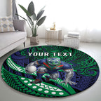 Personalised New Zealand Warriors Round Carpet Polynesian Tribal Art Style With Fierce Warrior Mascot