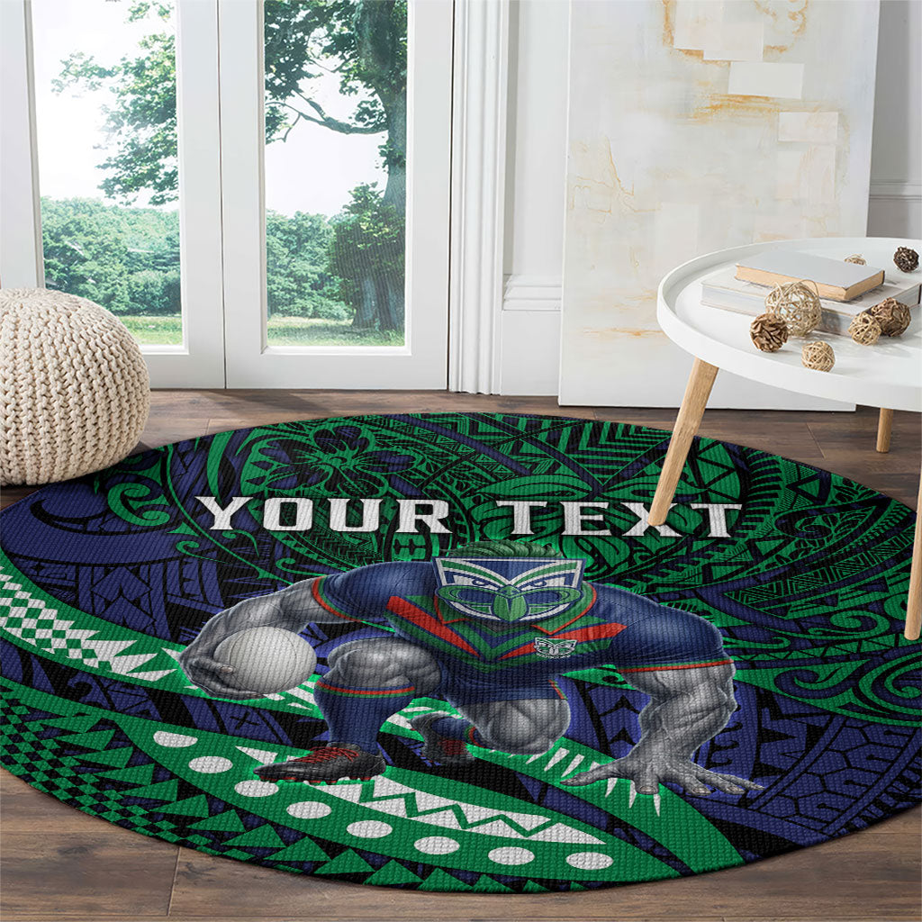 Personalised New Zealand Warriors Round Carpet Polynesian Tribal Art Style With Fierce Warrior Mascot