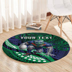 Personalised New Zealand Warriors Round Carpet Polynesian Tribal Art Style With Fierce Warrior Mascot