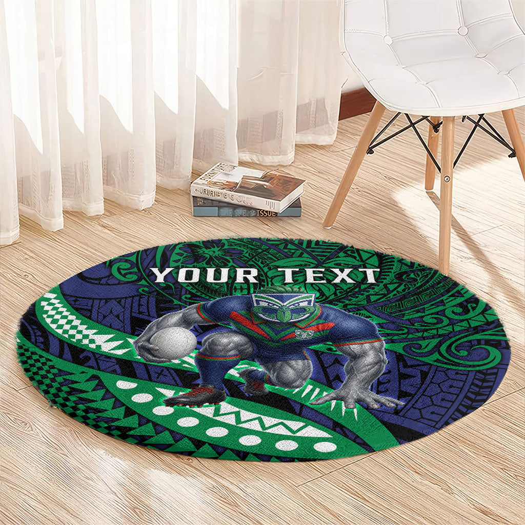 Personalised New Zealand Warriors Round Carpet Polynesian Tribal Art Style With Fierce Warrior Mascot