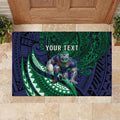 Personalised New Zealand Warriors Rubber Doormat Polynesian Tribal Art Style With Fierce Warrior Mascot