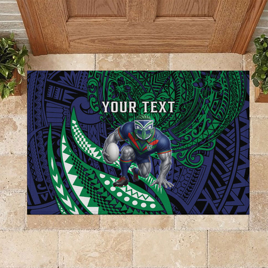 Personalised New Zealand Warriors Rubber Doormat Polynesian Tribal Art Style With Fierce Warrior Mascot