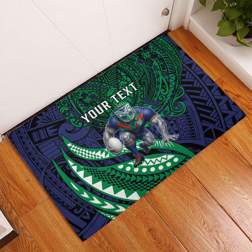 Personalised New Zealand Warriors Rubber Doormat Polynesian Tribal Art Style With Fierce Warrior Mascot