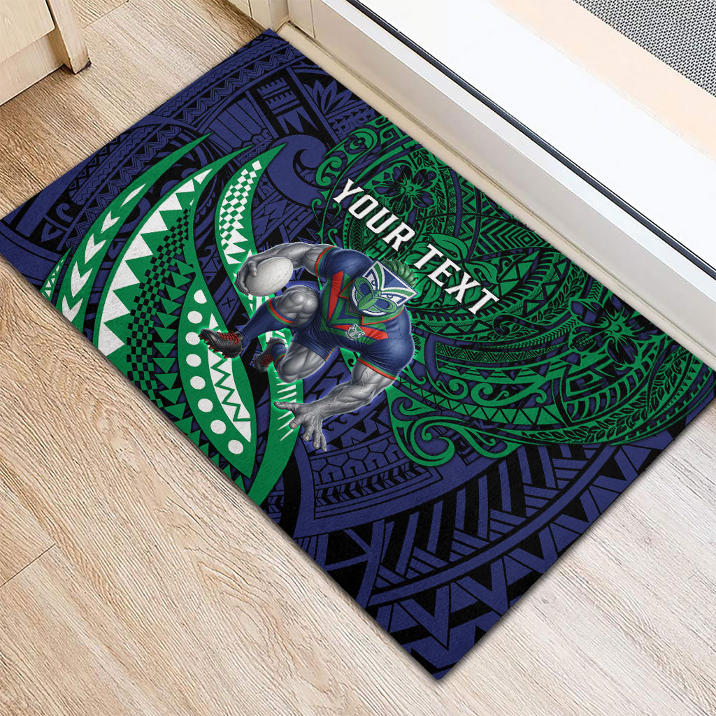 Personalised New Zealand Warriors Rubber Doormat Polynesian Tribal Art Style With Fierce Warrior Mascot