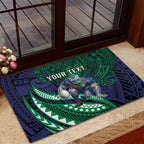 Personalised New Zealand Warriors Rubber Doormat Polynesian Tribal Art Style With Fierce Warrior Mascot