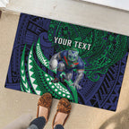 Personalised New Zealand Warriors Rubber Doormat Polynesian Tribal Art Style With Fierce Warrior Mascot