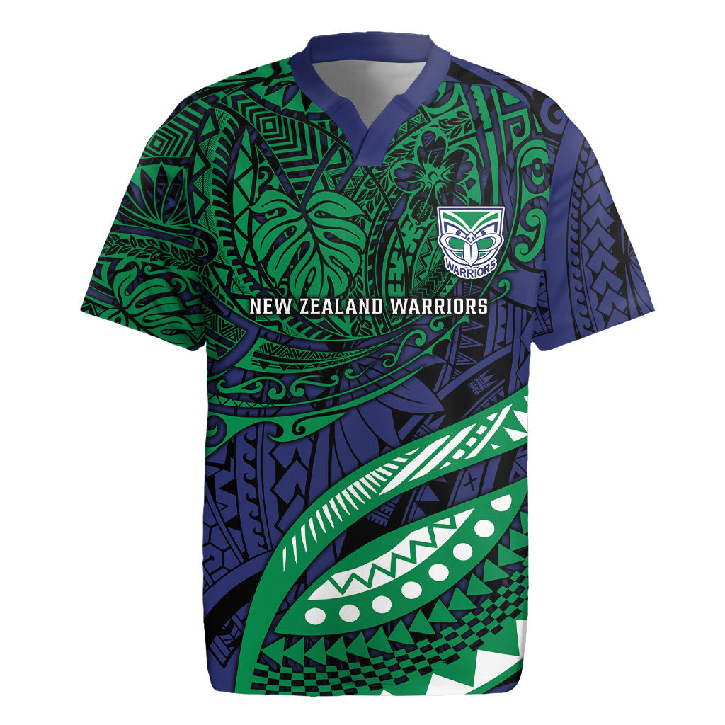 Personalised New Zealand Warriors Rugby Jersey Polynesian Tribal Art Style With Fierce Warrior Mascot
