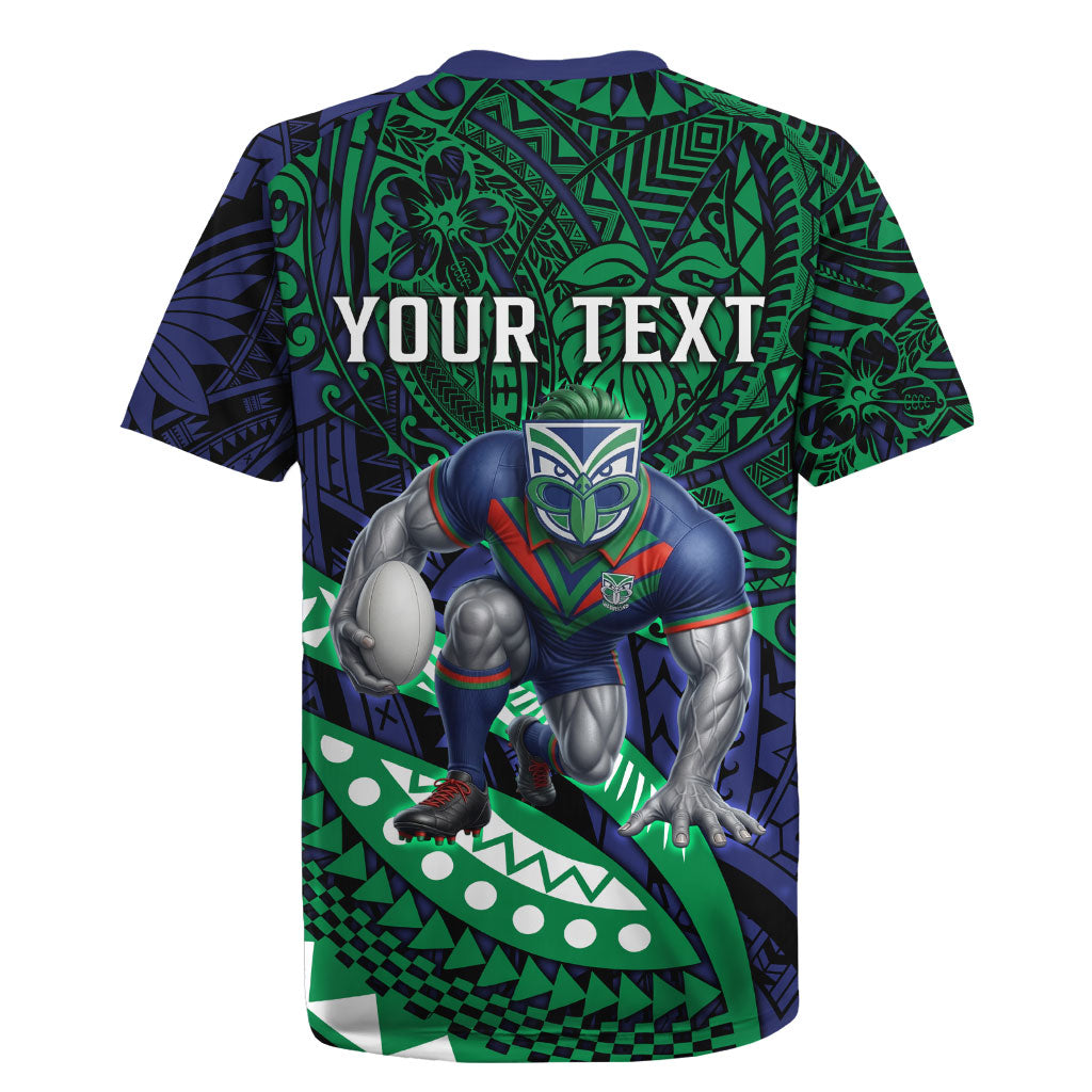 Personalised New Zealand Warriors Rugby Jersey Polynesian Tribal Art Style With Fierce Warrior Mascot