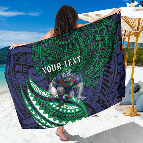 Personalised New Zealand Warriors Sarong Polynesian Tribal Art Style With Fierce Warrior Mascot