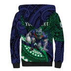 Personalised New Zealand Warriors Sherpa Hoodie Polynesian Tribal Art Style With Fierce Warrior Mascot
