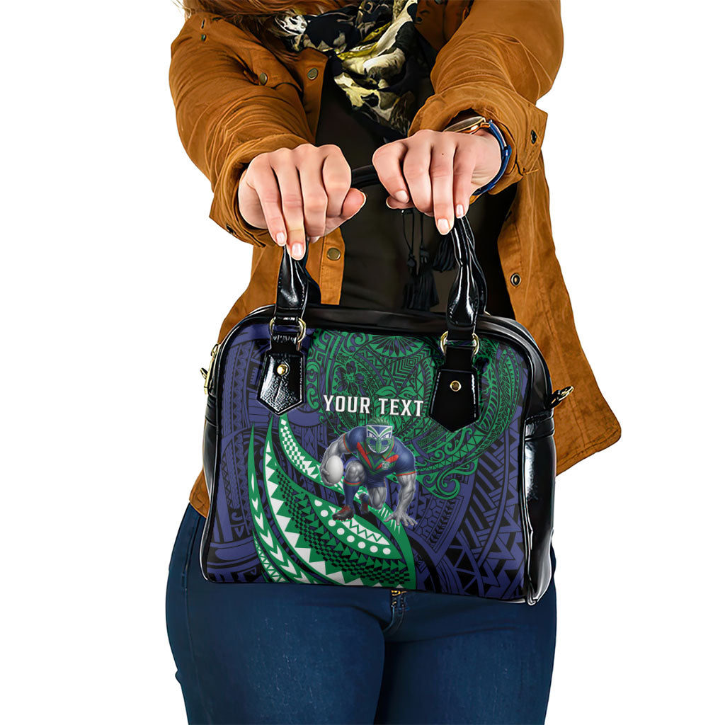 Personalised New Zealand Warriors Shoulder Handbag Polynesian Tribal Art Style With Fierce Warrior Mascot