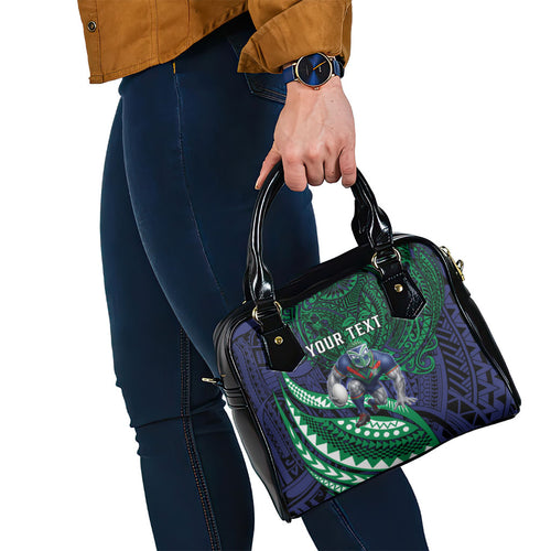 Personalised New Zealand Warriors Shoulder Handbag Polynesian Tribal Art Style With Fierce Warrior Mascot