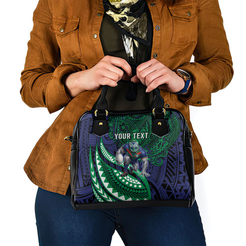 Personalised New Zealand Warriors Shoulder Handbag Polynesian Tribal Art Style With Fierce Warrior Mascot