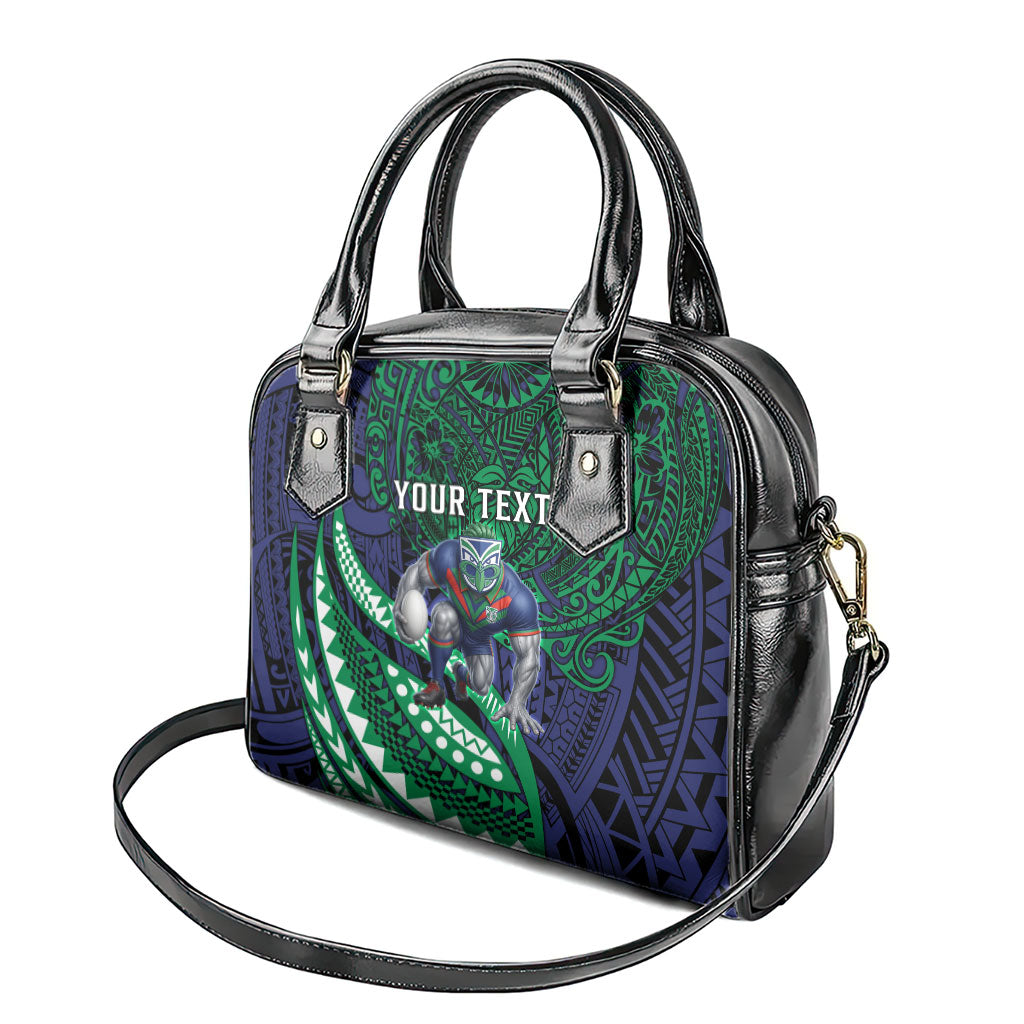 Personalised New Zealand Warriors Shoulder Handbag Polynesian Tribal Art Style With Fierce Warrior Mascot