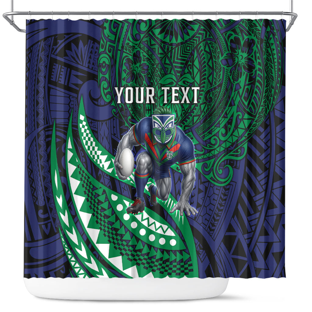 Personalised New Zealand Warriors Shower Curtain Polynesian Tribal Art Style With Fierce Warrior Mascot