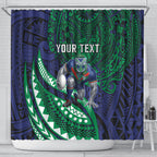 Personalised New Zealand Warriors Shower Curtain Polynesian Tribal Art Style With Fierce Warrior Mascot