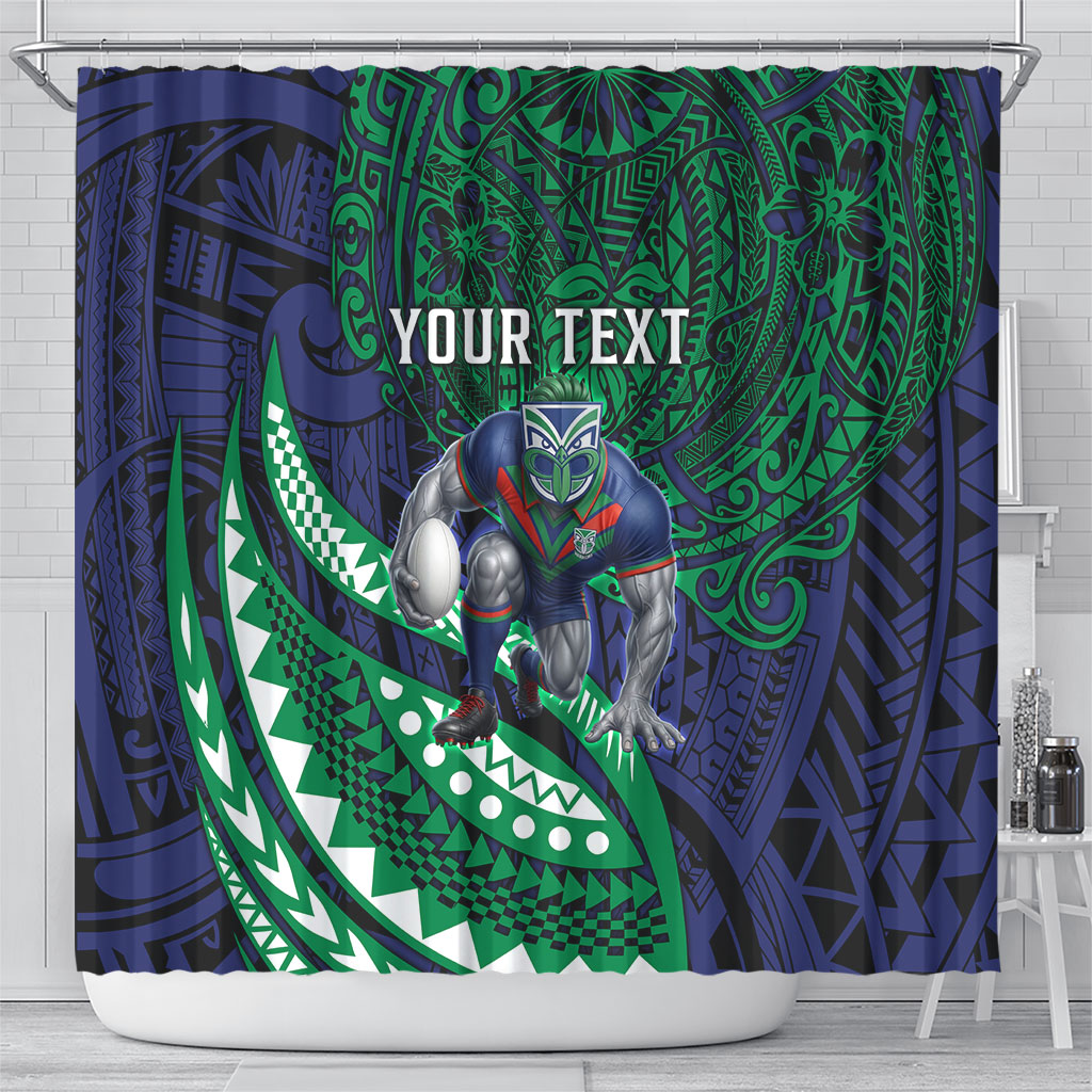 Personalised New Zealand Warriors Shower Curtain Polynesian Tribal Art Style With Fierce Warrior Mascot