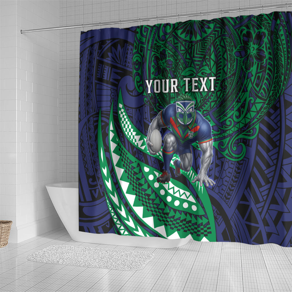 Personalised New Zealand Warriors Shower Curtain Polynesian Tribal Art Style With Fierce Warrior Mascot