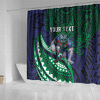 Personalised New Zealand Warriors Shower Curtain Polynesian Tribal Art Style With Fierce Warrior Mascot