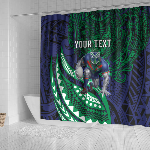 Personalised New Zealand Warriors Shower Curtain Polynesian Tribal Art Style With Fierce Warrior Mascot