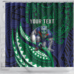 Personalised New Zealand Warriors Shower Curtain Polynesian Tribal Art Style With Fierce Warrior Mascot