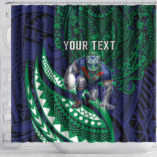 Personalised New Zealand Warriors Shower Curtain Polynesian Tribal Art Style With Fierce Warrior Mascot