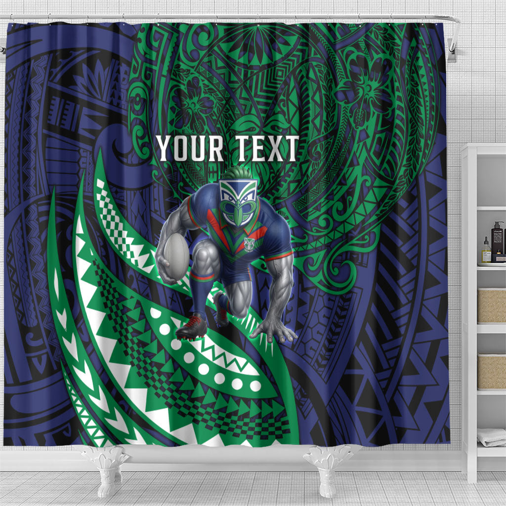 Personalised New Zealand Warriors Shower Curtain Polynesian Tribal Art Style With Fierce Warrior Mascot