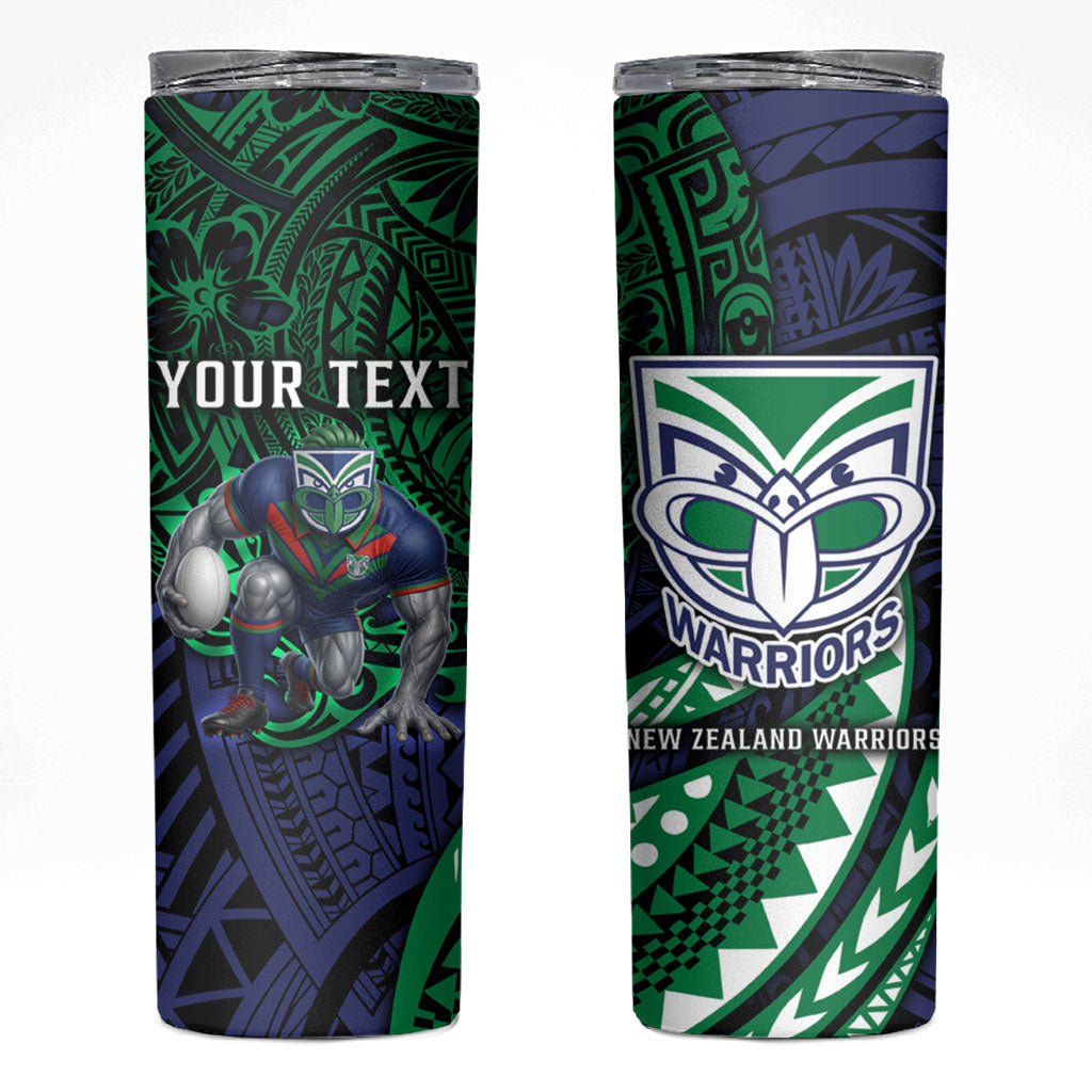 Personalised New Zealand Warriors Skinny Tumbler Polynesian Tribal Art Style With Fierce Warrior Mascot