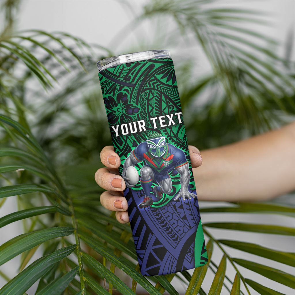 Personalised New Zealand Warriors Skinny Tumbler Polynesian Tribal Art Style With Fierce Warrior Mascot