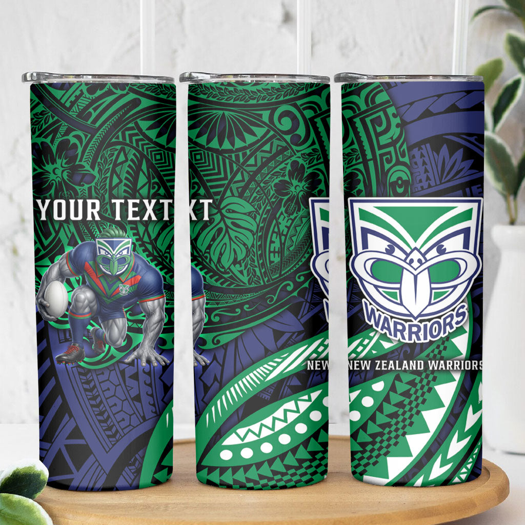 Personalised New Zealand Warriors Skinny Tumbler Polynesian Tribal Art Style With Fierce Warrior Mascot