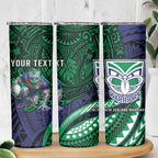 Personalised New Zealand Warriors Skinny Tumbler Polynesian Tribal Art Style With Fierce Warrior Mascot