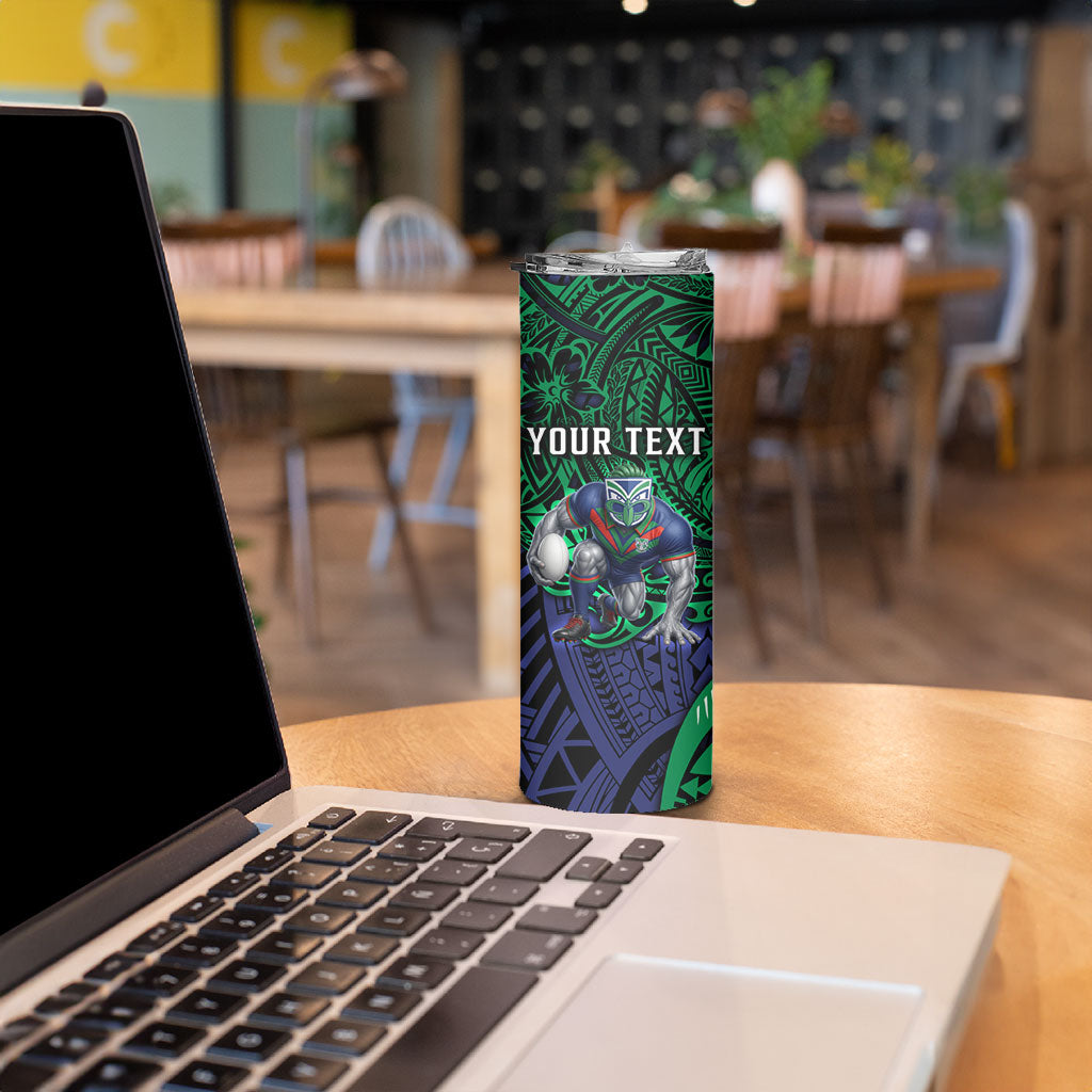 Personalised New Zealand Warriors Skinny Tumbler Polynesian Tribal Art Style With Fierce Warrior Mascot