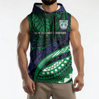 Personalised New Zealand Warriors Sleeveless Hoodie Polynesian Tribal Art Style With Fierce Warrior Mascot