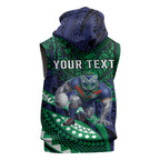 Personalised New Zealand Warriors Sleeveless Zip Hoodie Polynesian Tribal Art Style With Fierce Warrior Mascot