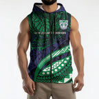 Personalised New Zealand Warriors Sleeveless Zip Hoodie Polynesian Tribal Art Style With Fierce Warrior Mascot