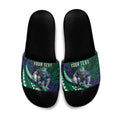 Personalised New Zealand Warriors Slide Sandals Polynesian Tribal Art Style With Fierce Warrior Mascot