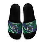 Personalised New Zealand Warriors Slide Sandals Polynesian Tribal Art Style With Fierce Warrior Mascot