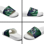 Personalised New Zealand Warriors Slide Sandals Polynesian Tribal Art Style With Fierce Warrior Mascot