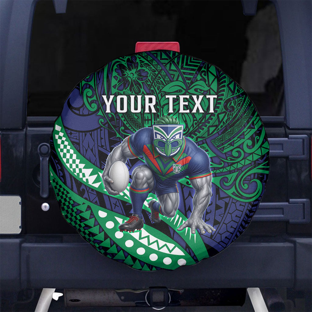 Personalised New Zealand Warriors Spare Tire Cover Polynesian Tribal Art Style With Fierce Warrior Mascot