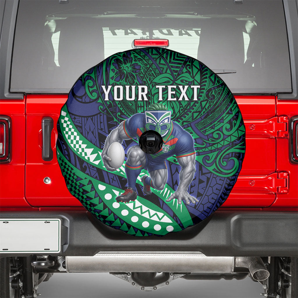 Personalised New Zealand Warriors Spare Tire Cover Polynesian Tribal Art Style With Fierce Warrior Mascot