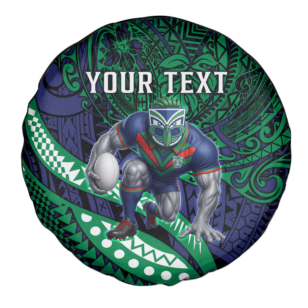 Personalised New Zealand Warriors Spare Tire Cover Polynesian Tribal Art Style With Fierce Warrior Mascot