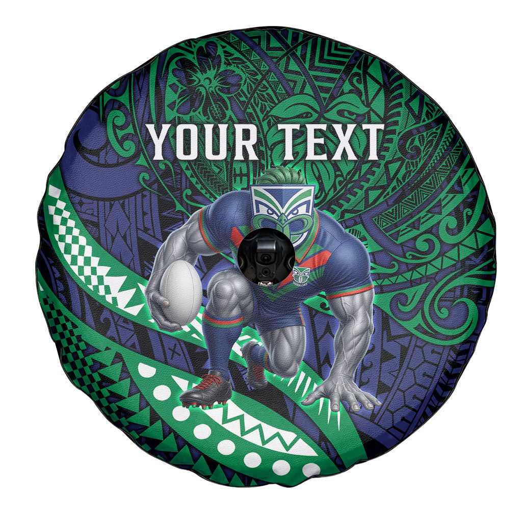 Personalised New Zealand Warriors Spare Tire Cover Polynesian Tribal Art Style With Fierce Warrior Mascot