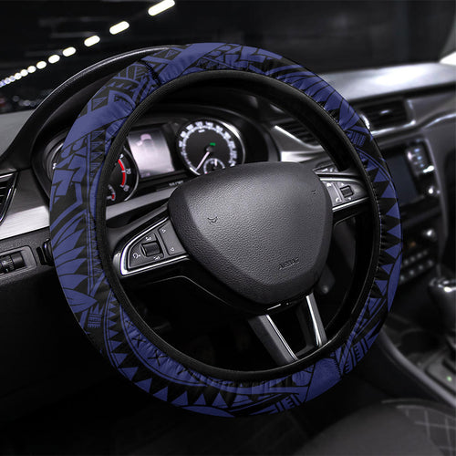 New Zealand Warriors Steering Wheel Cover Polynesian Tribal Art Style With Fierce Warrior Mascot