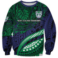 Personalised New Zealand Warriors Sweatshirt Polynesian Tribal Art Style With Fierce Warrior Mascot