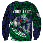 Personalised New Zealand Warriors Sweatshirt Polynesian Tribal Art Style With Fierce Warrior Mascot