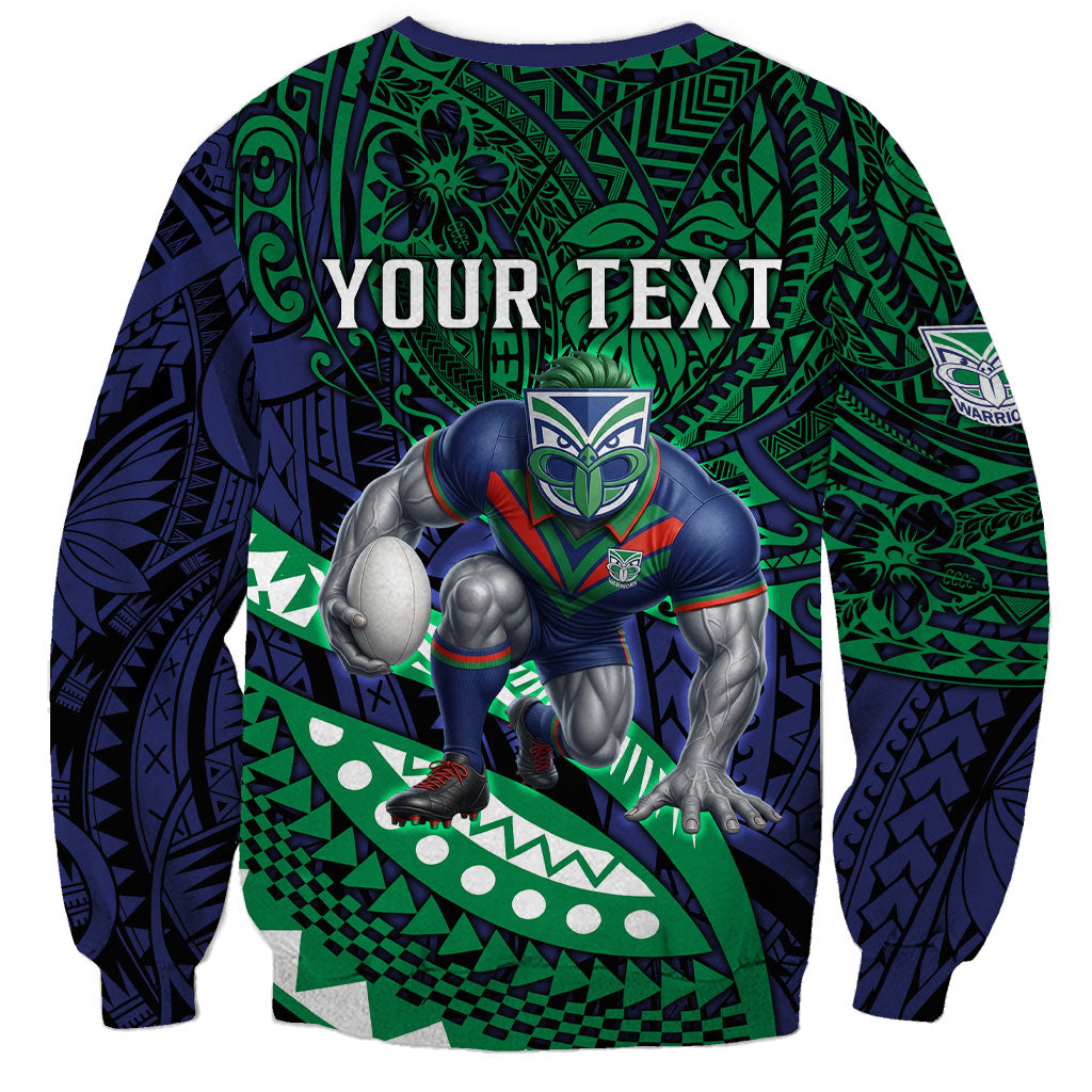 Personalised New Zealand Warriors Sweatshirt Polynesian Tribal Art Style With Fierce Warrior Mascot