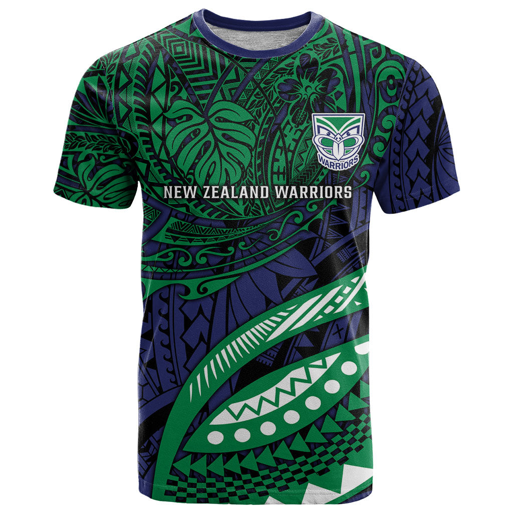 Personalised New Zealand Warriors T Shirt Polynesian Tribal Art Style With Fierce Warrior Mascot