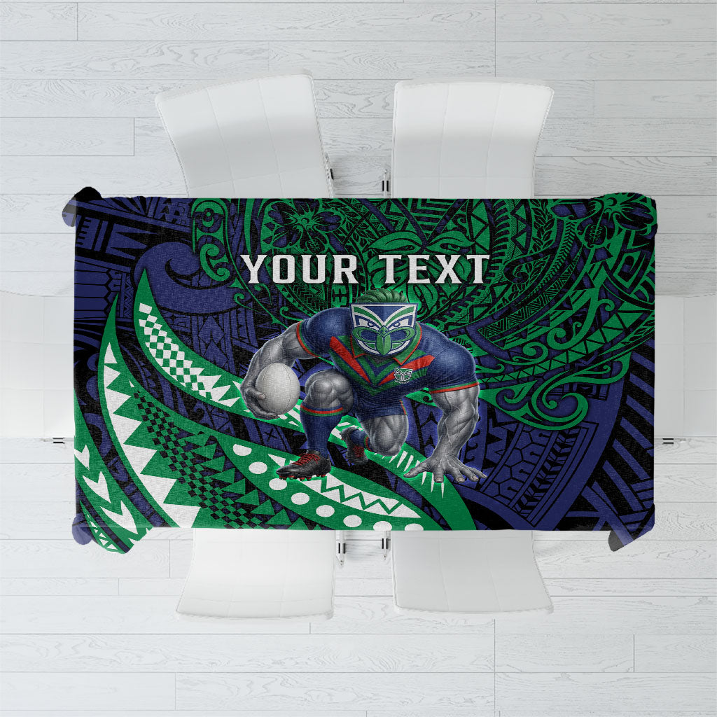 Personalised New Zealand Warriors Tablecloth Polynesian Tribal Art Style With Fierce Warrior Mascot
