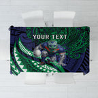 Personalised New Zealand Warriors Tablecloth Polynesian Tribal Art Style With Fierce Warrior Mascot